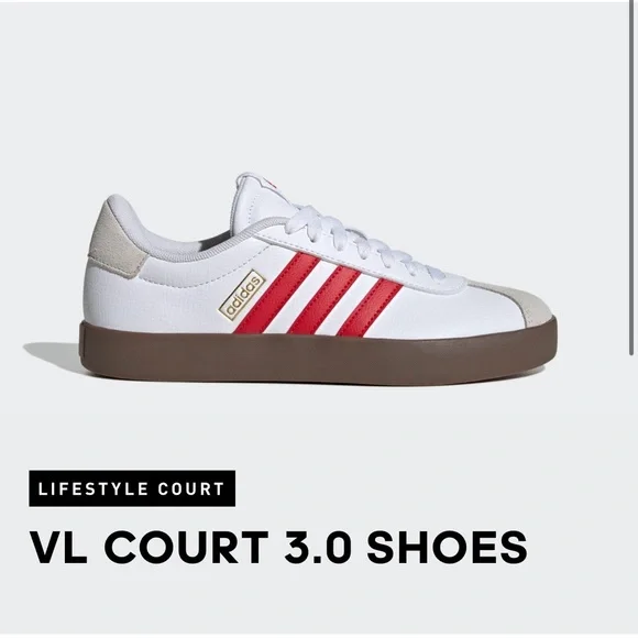 Adidas VL Court 3.0 Red and White Sneakers - Picture 6 of 7